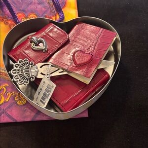 Brighton Floral Heart Tin -Red Notebook, Address book and Silver Bookmark. NWT